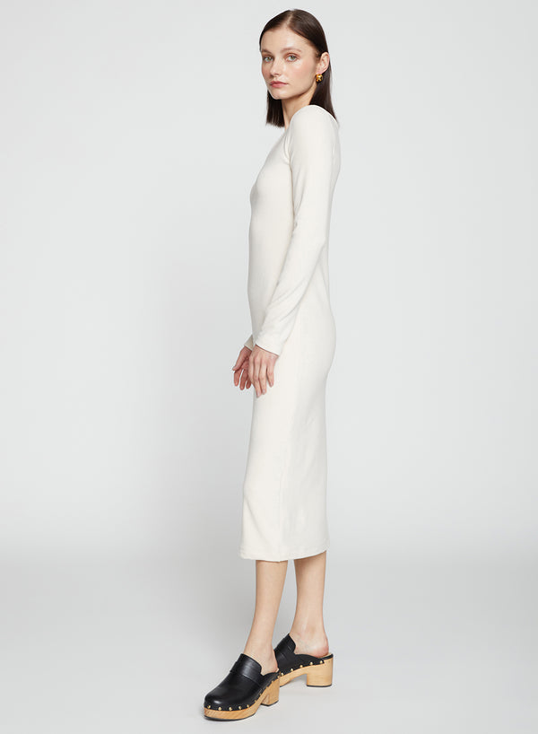 Stateside Honeyluxe Flatback Rib Double V-Neck Dress In Cream