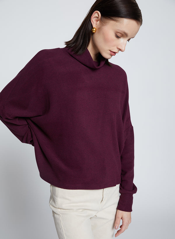 Stateside Honeyluxe Flatback Rib Dropped Dolman Top In Cherry Liquor