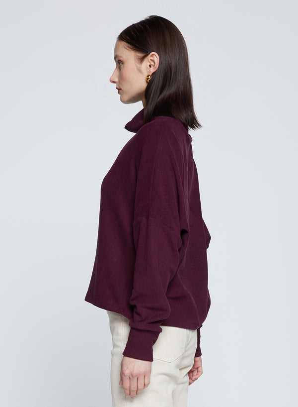 Stateside Honeyluxe Flatback Rib Dropped Dolman Top In Cherry Liquor