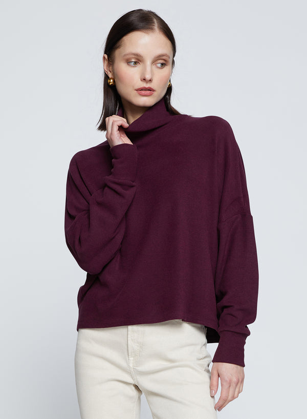 stateside Honeyluxe Flatback Rib Dropped Dolman Top in Cherry Liquor