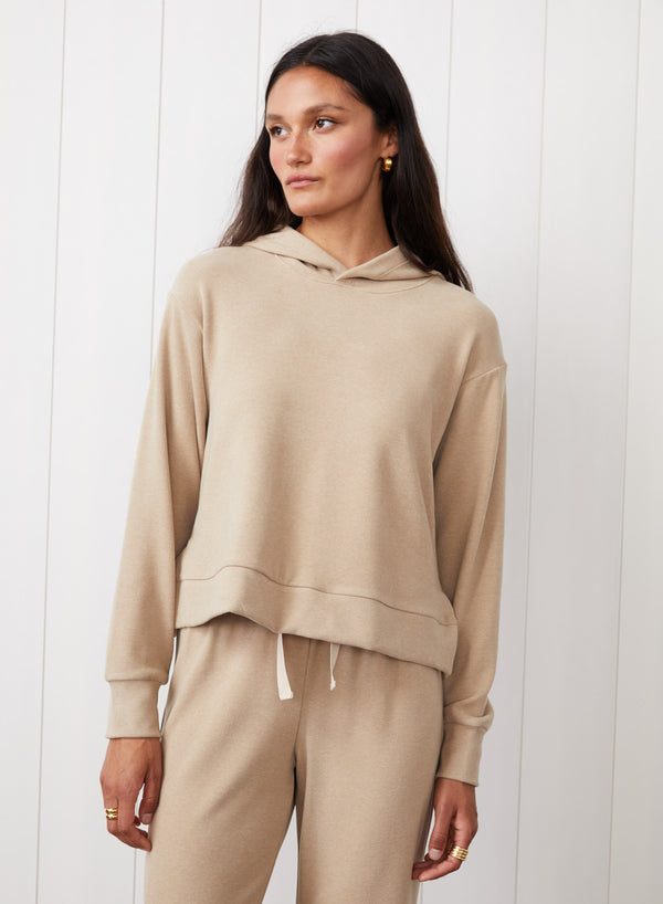 Stateside Honeyluxe Hoodie With Side Slits In Taupe