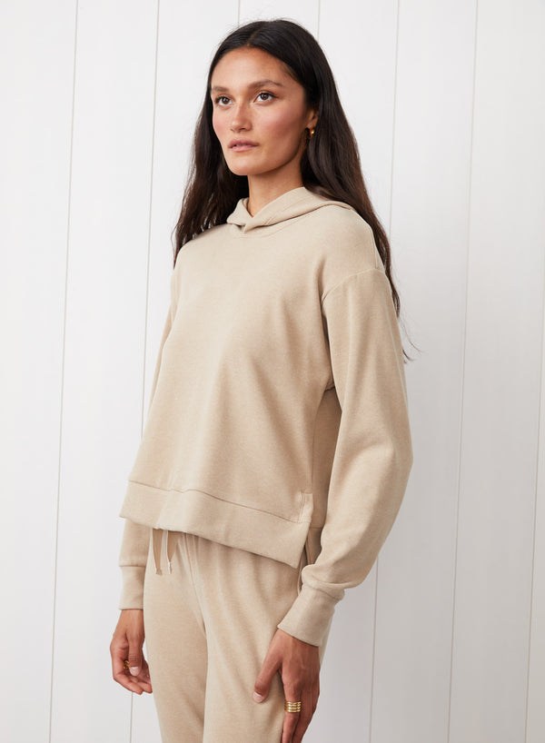 Stateside Honeyluxe Hoodie With Side Slits In Taupe
