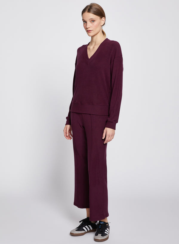 Stateside Honeyluxe V-Neck Pullover In Cherry Liquor