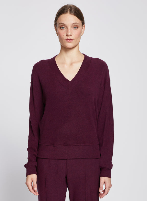 stateside Honeyluxe V-Neck Pullover in Cherry Liquor