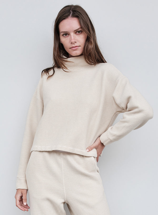 Stateside Horizontal Rib Mock Neck Pullover In Cream