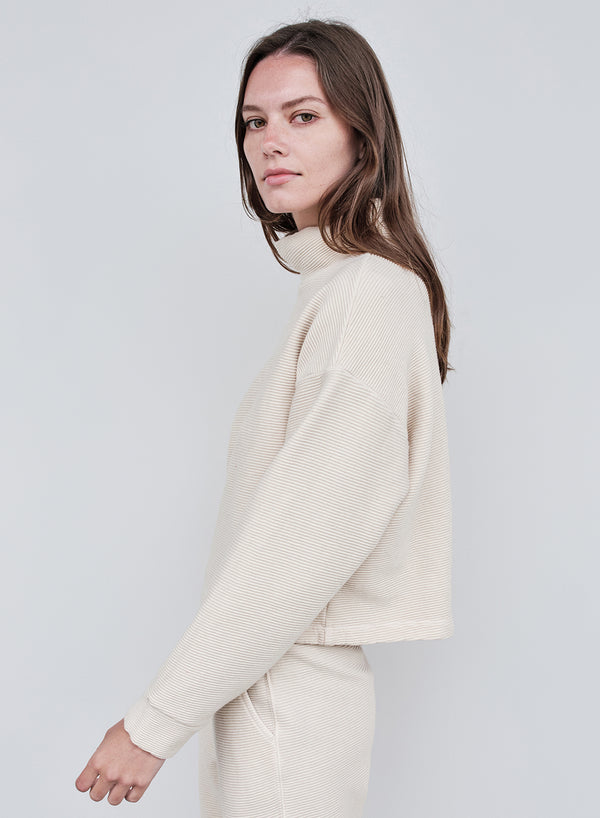 Stateside Horizontal Rib Mock Neck Pullover In Cream