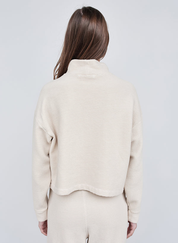 Stateside Horizontal Rib Mock Neck Pullover In Cream
