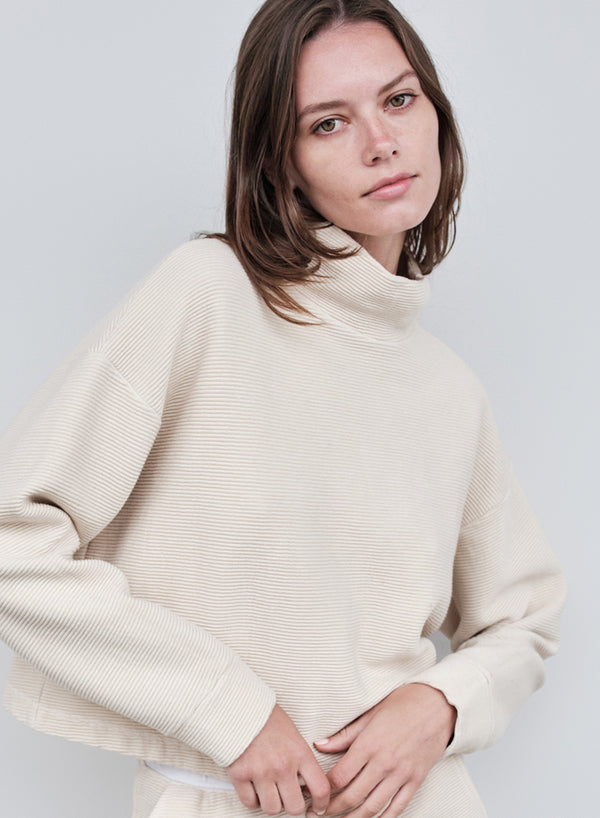 stateside Horizontal Rib Mock Neck Pullover in Cream