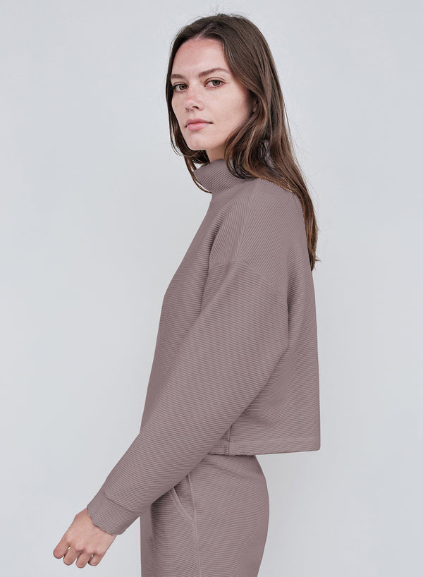 Stateside Horizontal Rib Mock Neck Pullover In Walnut