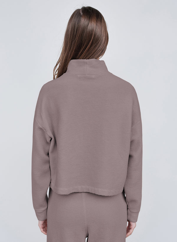 Stateside Horizontal Rib Mock Neck Pullover In Walnut