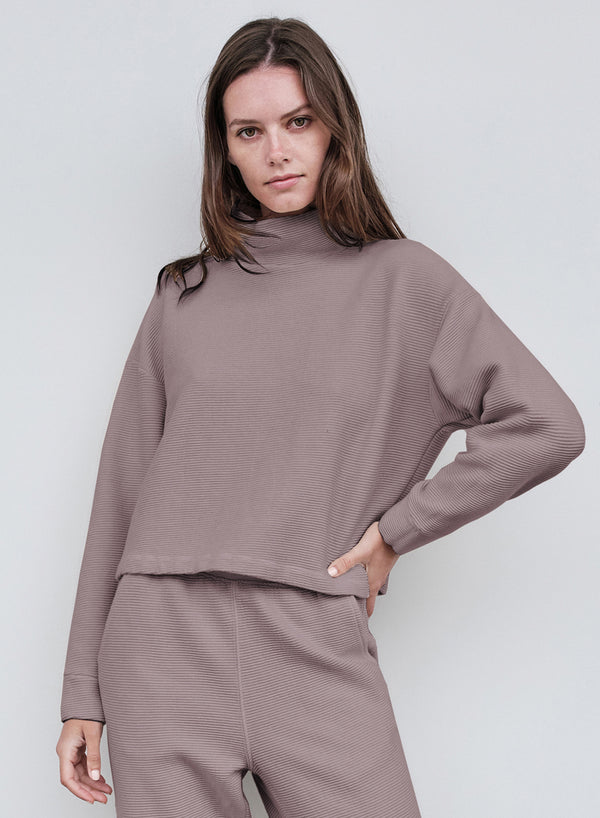 Stateside Horizontal Rib Mock Neck Pullover In Walnut