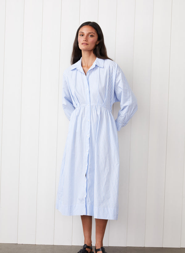 Stateside Iberus Stripe Poplin Shirt Dress In Clear Sky Stripe
