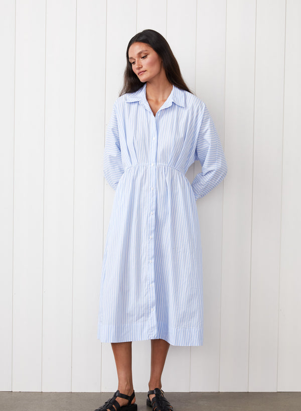 Stateside Iberus Stripe Poplin Shirt Dress In Clear Sky Stripe