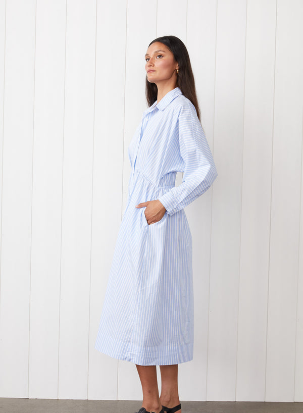 Stateside Iberus Stripe Poplin Shirt Dress In Clear Sky Stripe