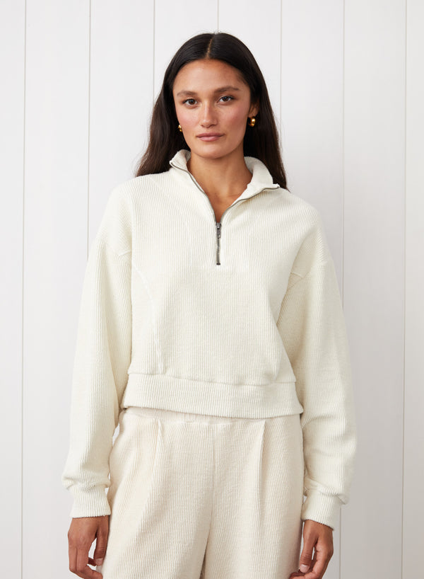 stateside Jasper Knit Cord Half Zip Pullover in Cream