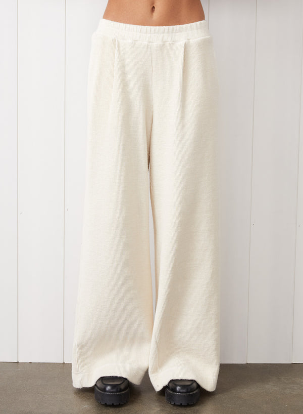 stateside Jasper Knit Cord Wide Leg Trouser in Cream