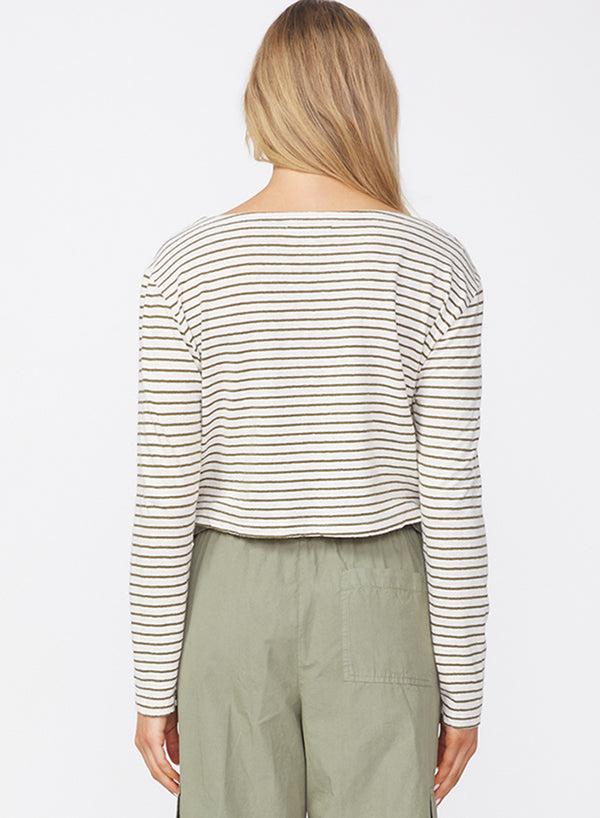 Stateside Linen Cotton Jersey Long Sleeve Cropped Boatneck In Fern