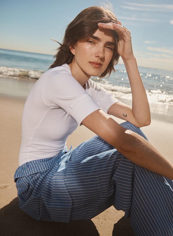 stateside Luxe 2x1 Rib Scoop Neck Bodysuit in White