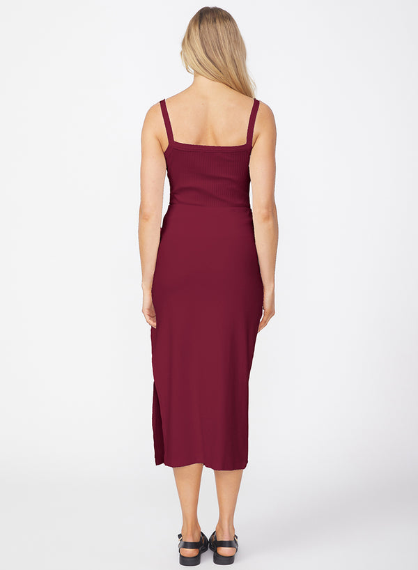 Stateside Luxe 2x1 Rib Side Slit Midi Skirt In Bordeaux