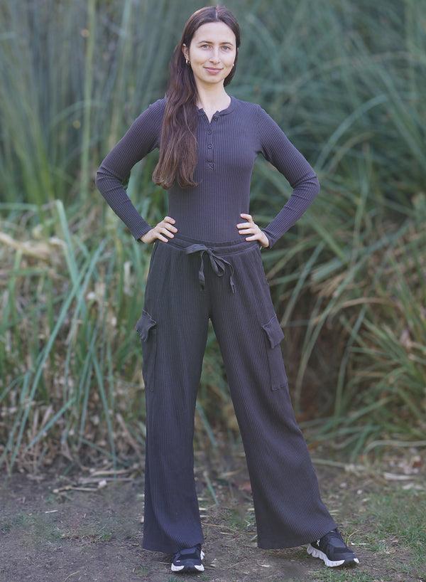 stateside Luxe Thermal Drawstring Cargo Pant in Ash