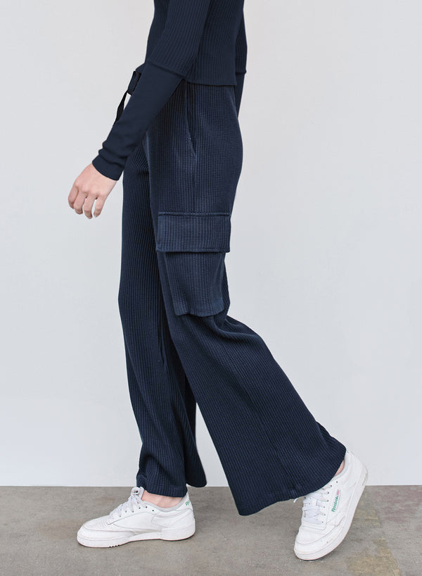 Stateside Luxe Thermal Drawstring Cargo Pant In New Navy