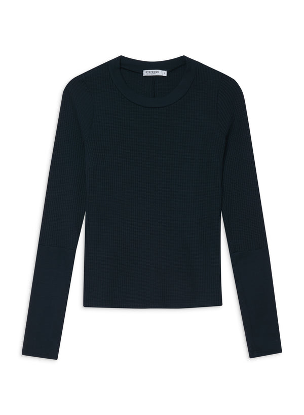Stateside Luxe Thermal Long Sleeve Scoop Neck In New Navy