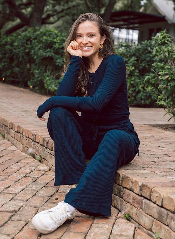 stateside Luxe Thermal Long Sleeve Scoop Neck in New Navy