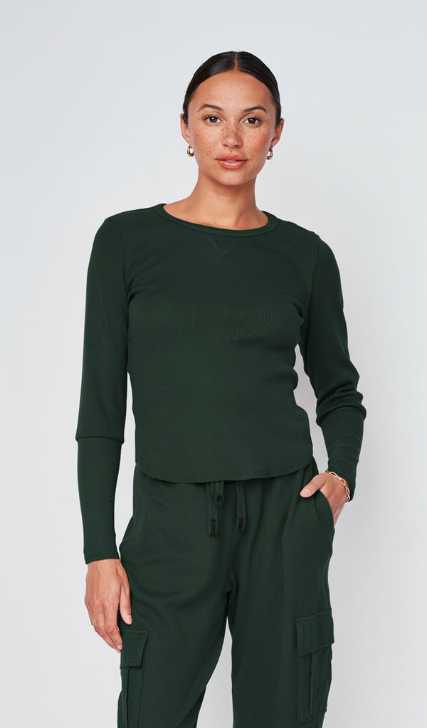 stateside Micro Thermal Raw Hem Pullover in Everfall