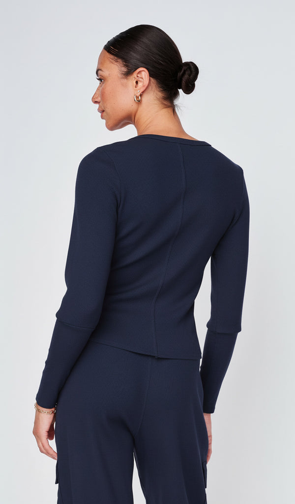 Stateside Micro Thermal Raw Hem Pullover In New Navy