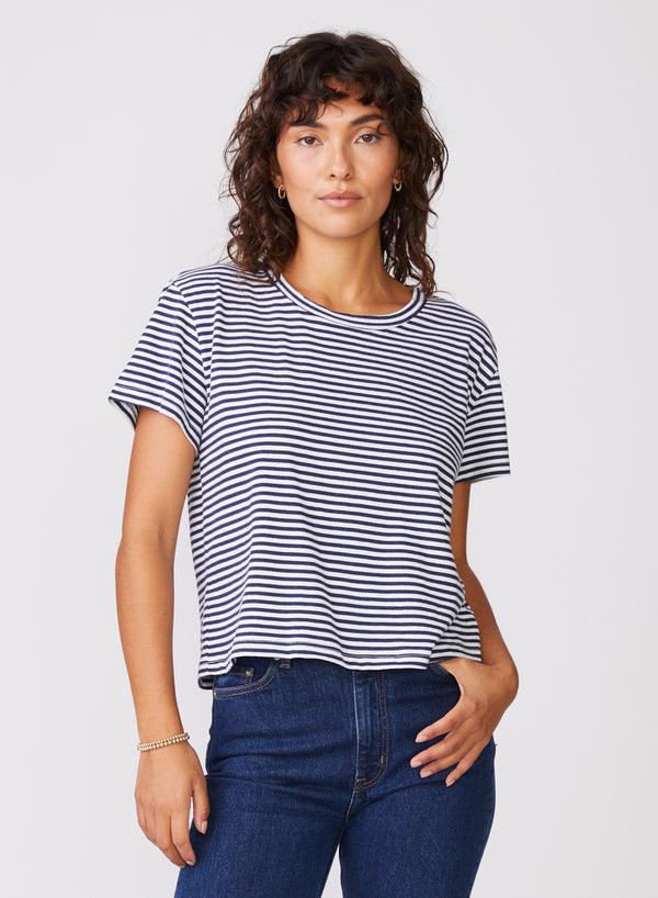 Stateside Mini Navy Stripe Short Sleeve Crew In White