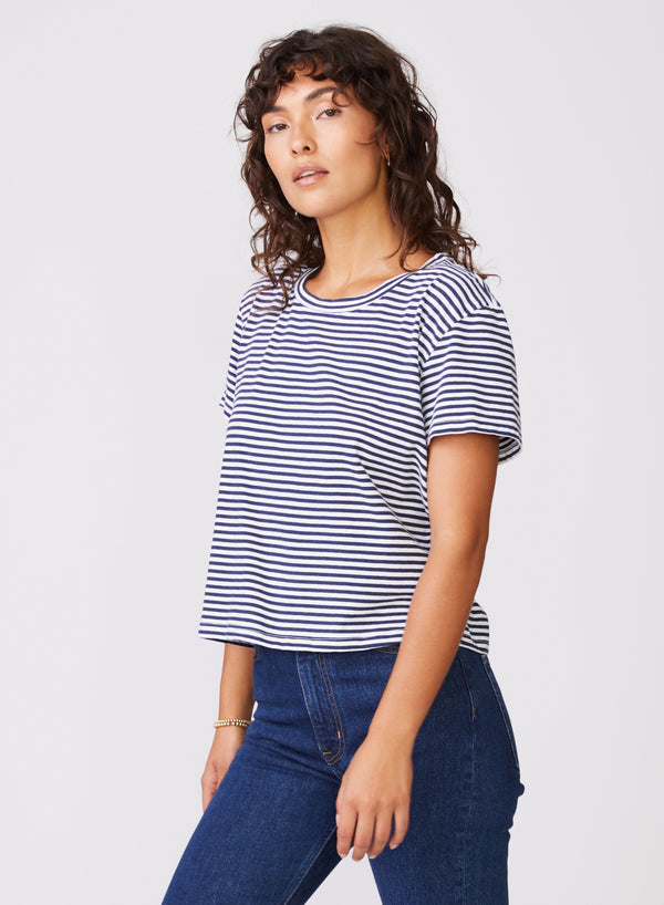 Stateside Mini Navy Stripe Short Sleeve Crew In White