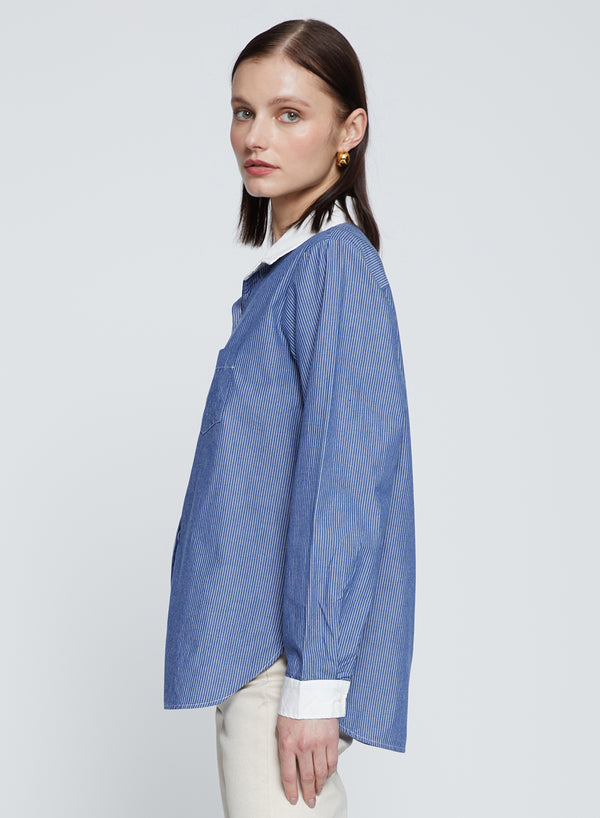 Stateside Owen Stripe Classic Pocket Shirt In Owen Blue