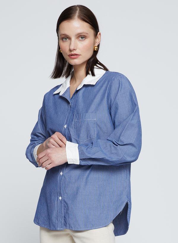 stateside Owen Stripe Classic Pocket Shirt in Owen Blue