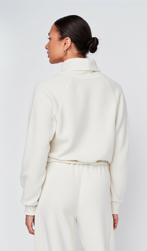 Stateside Plush Fleece Funnel Neck Pullover In Cream