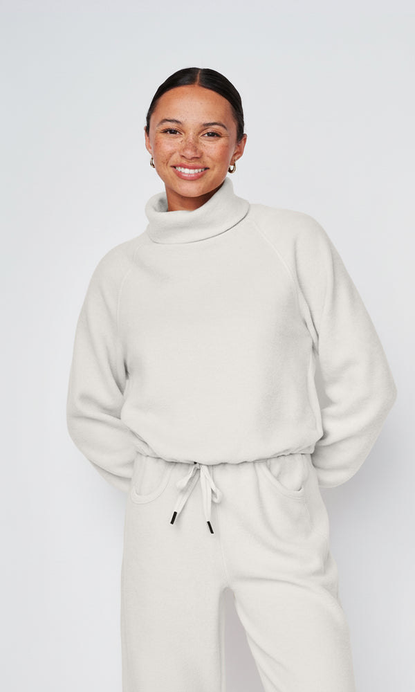 stateside Plush Fleece Funnel Neck Pullover in Cream
