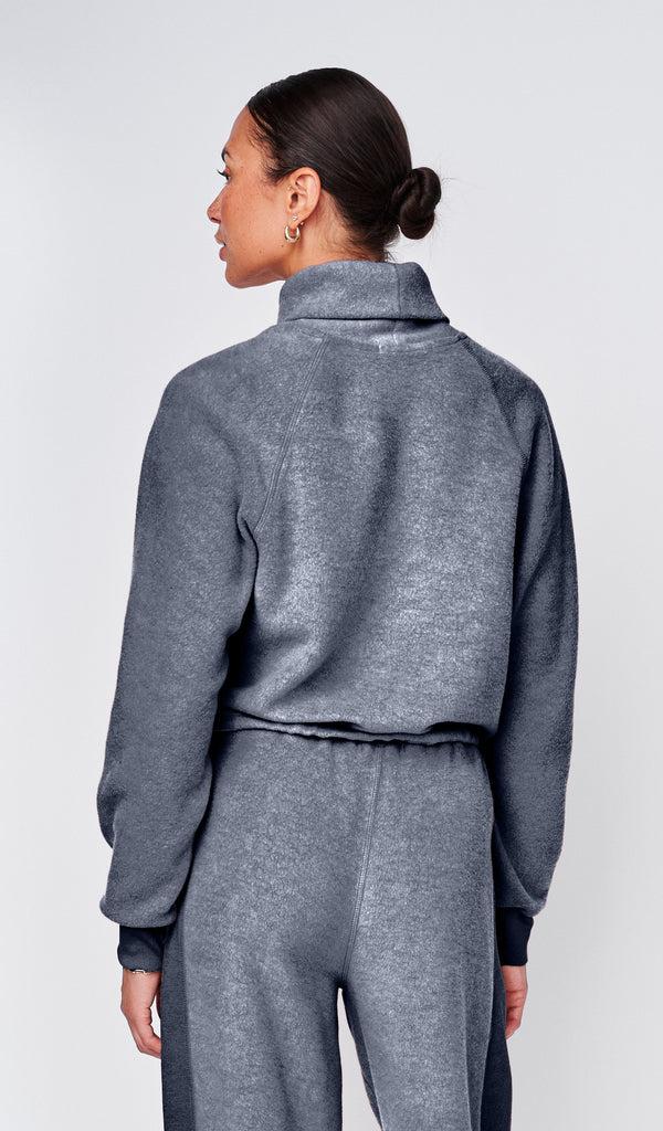 Stateside Plush Fleece Funnel Neck Pullover In New Navy