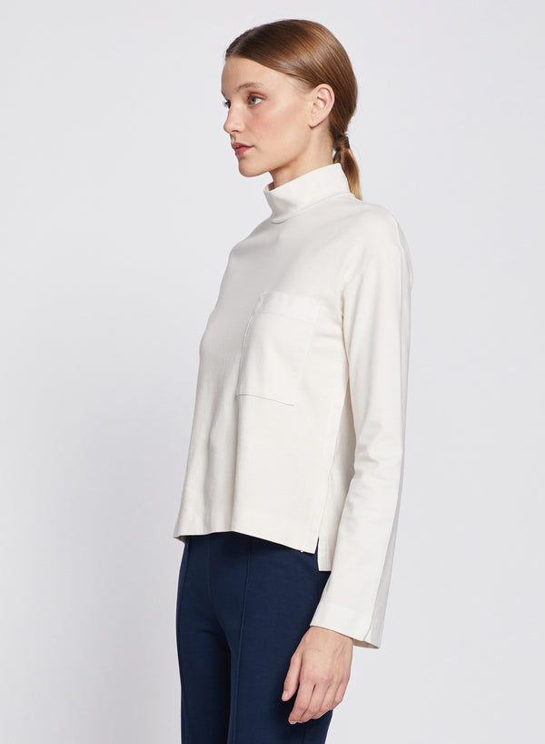 Stateside Ponte Long Sleeve Pocket Mock Neck Top In Cream