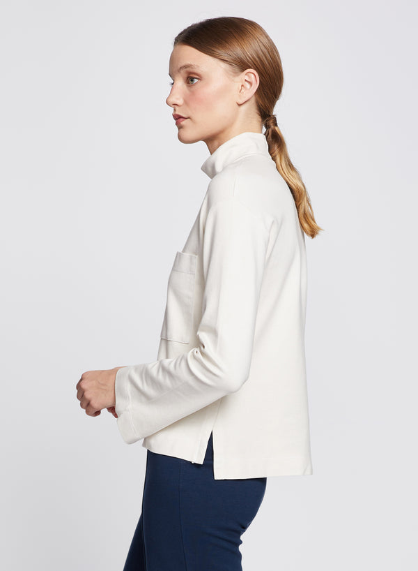 Stateside Ponte Long Sleeve Pocket Mock Neck Top In Cream