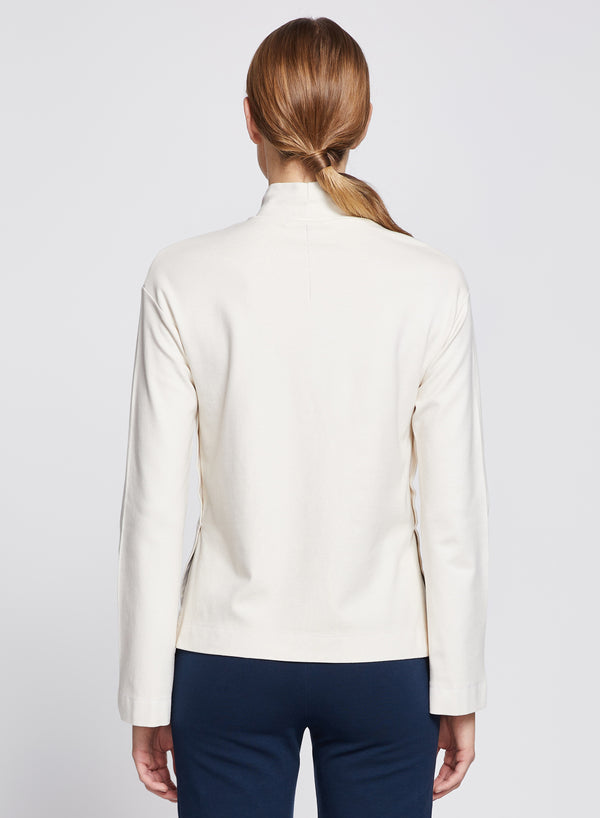 Stateside Ponte Long Sleeve Pocket Mock Neck Top In Cream