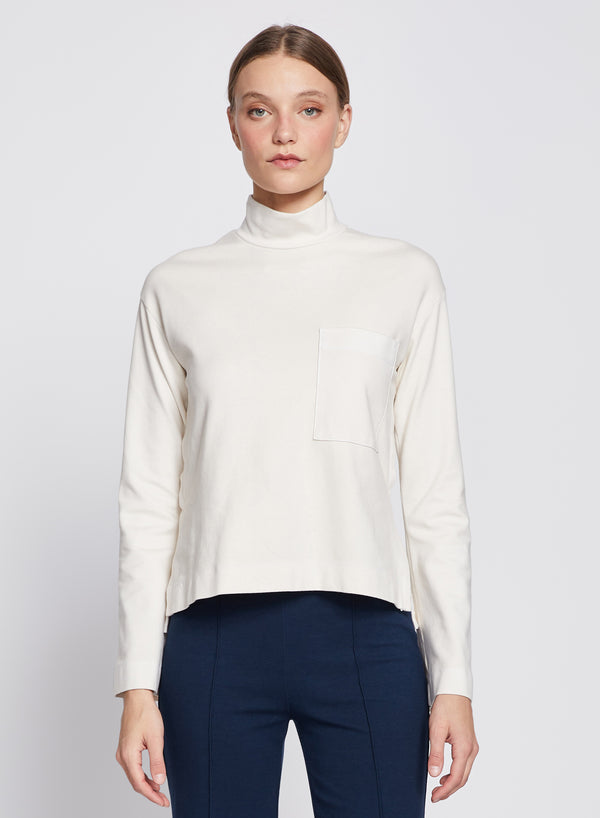 stateside Ponte Long Sleeve Pocket Mock Neck Top in Cream