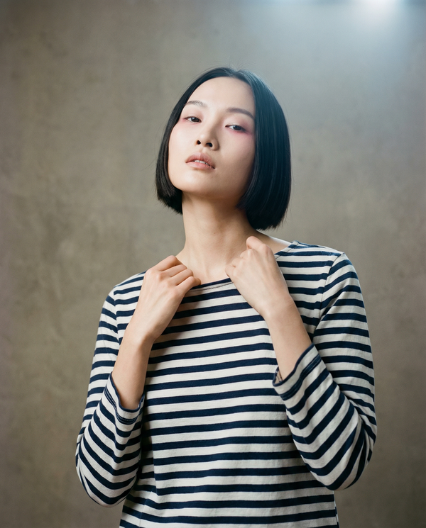 stateside Preppy Stripe 3/4 Sleeve Boatneck Top in Cream