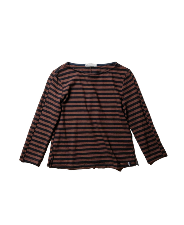 Stateside Preppy Stripe 3/4 Sleeve Boatneck Top In Espresso