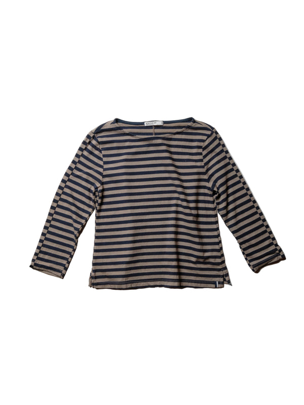 Stateside Preppy Stripe 3/4 Sleeve Boatneck Top In Thyme