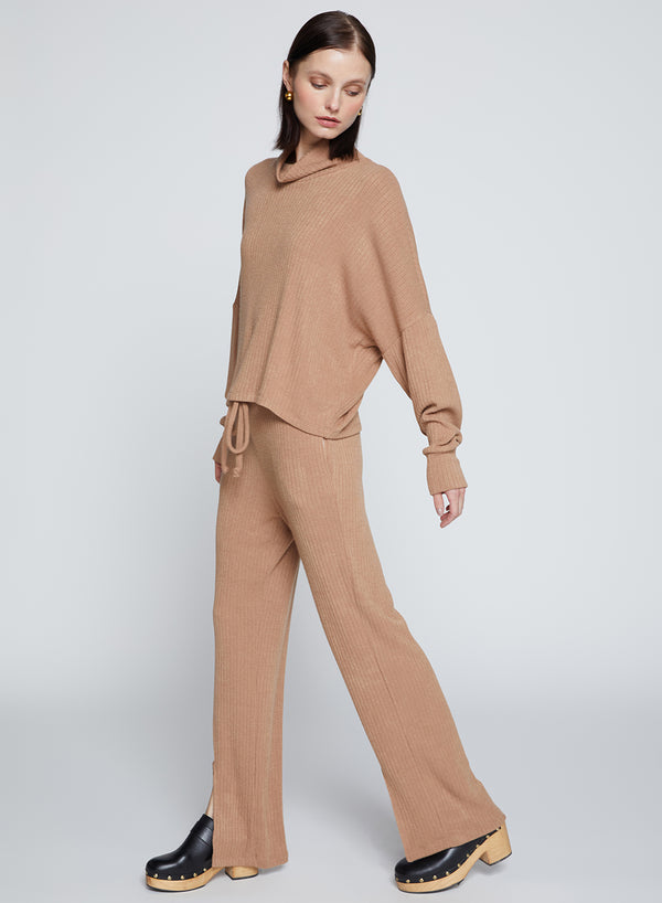 Stateside Rachel Chunky Rib Cropped Dolman Top In Toffee