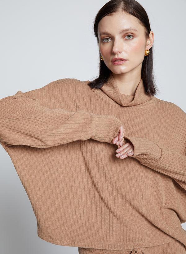 Stateside Rachel Chunky Rib Cropped Dolman Top In Toffee