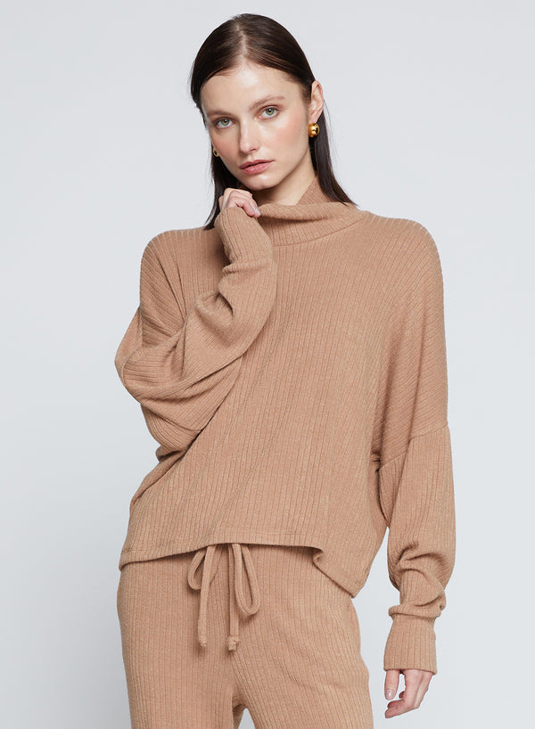 stateside Rachel Chunky Rib Cropped Dolman Top in Toffee