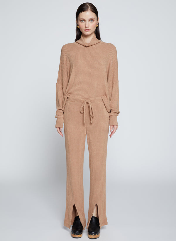 Stateside Rachel Chunky Rib Front Slit Tie Pant In Toffee