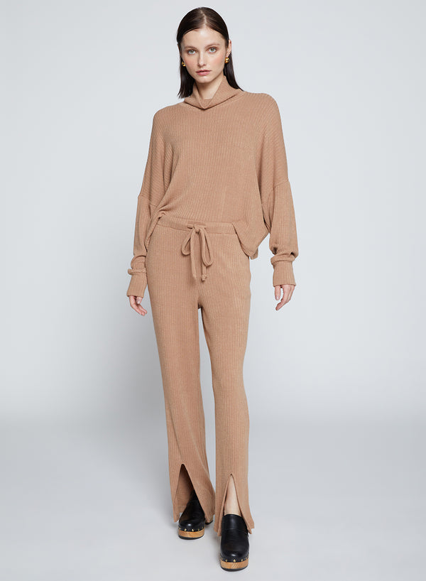 stateside Rachel Chunky Rib Front Slit Tie Pant in Toffee