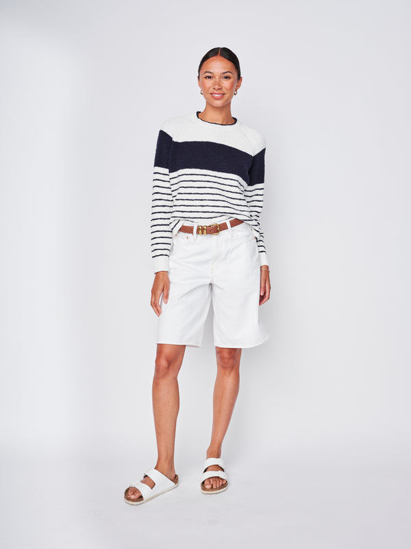 Stateside Sailor Stripe Pullover Sweater In White/New Navy