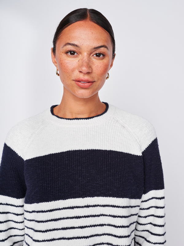 Stateside Sailor Stripe Pullover Sweater In White/New Navy
